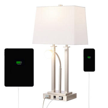 Blaire 23.75" 2-Light Modern Farmhouse Metal LED Table Lamp with USB Charging port - JONATHAN Y